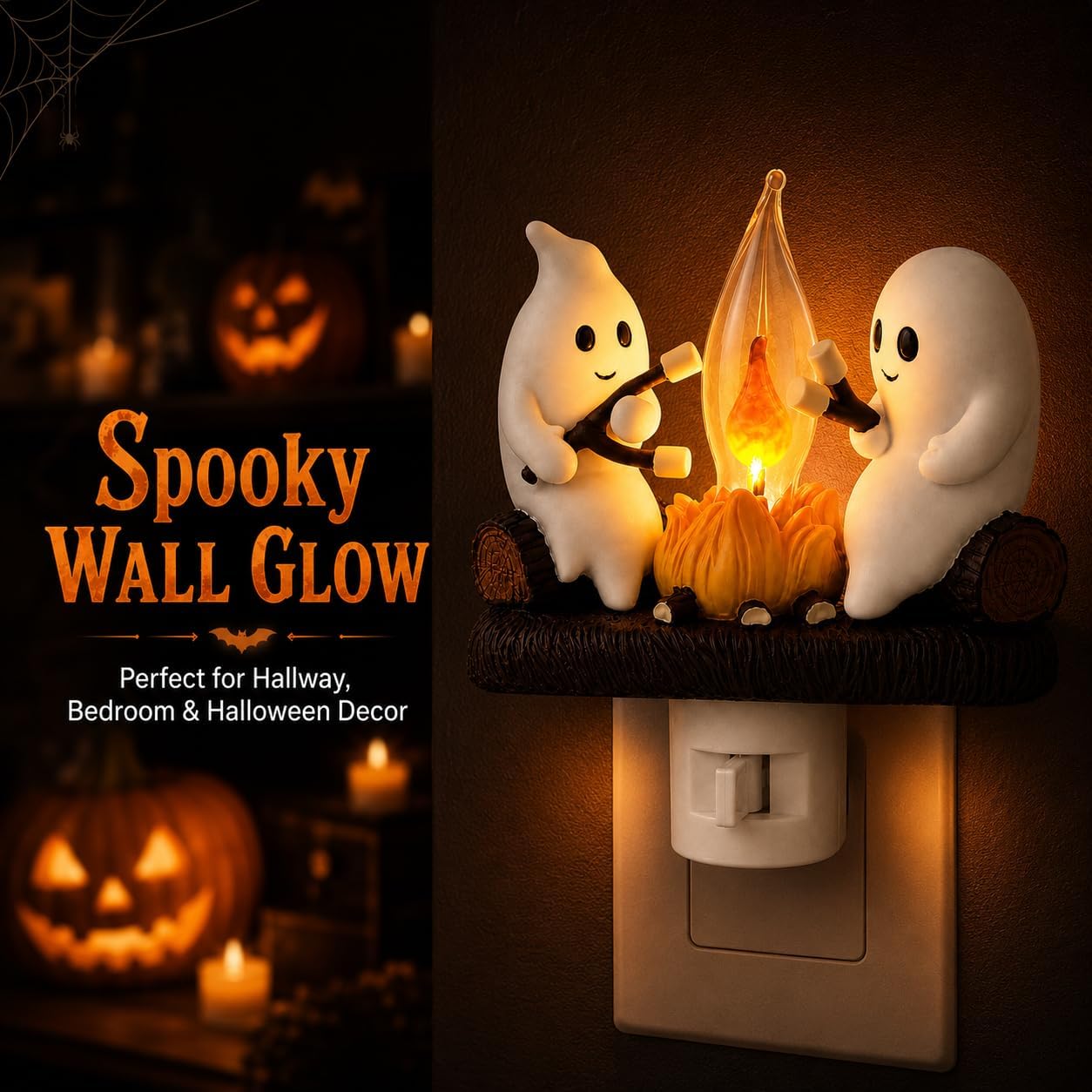 3D Ghost Campfire Nightlight | Flickering LED Halloween Wall Light