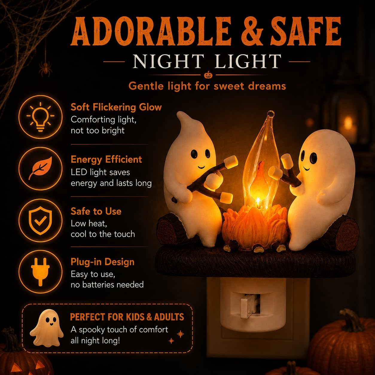 3D Ghost Campfire Nightlight | Flickering LED Halloween Wall Light