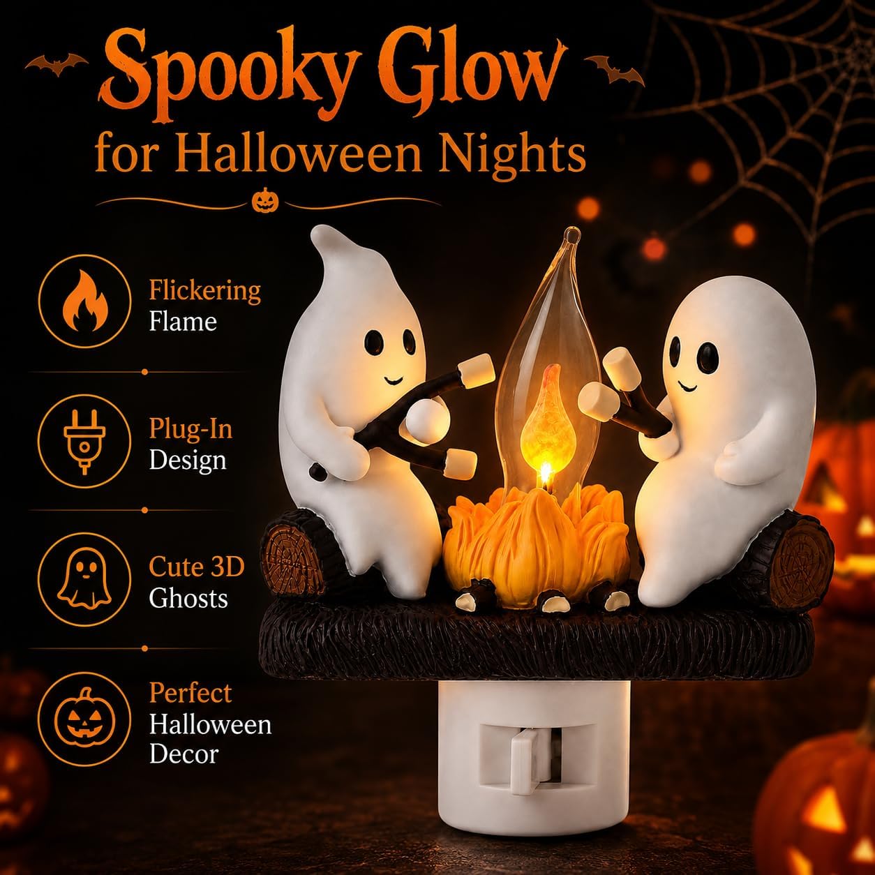 3D Ghost Campfire Nightlight | Flickering LED Halloween Wall Light