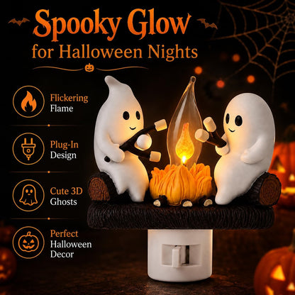 3D Ghost Campfire Nightlight | Flickering LED Halloween Wall Light